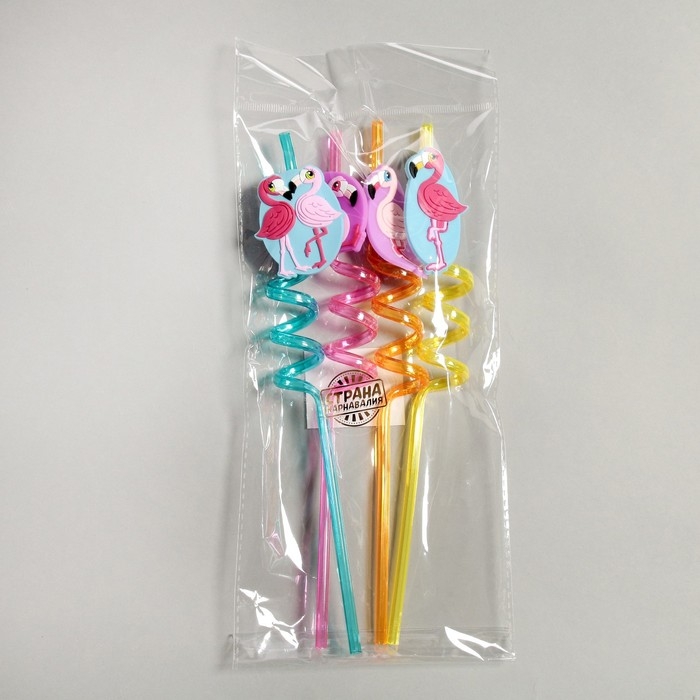 Трубочка из пластика &laquo;Фламинго&raquo;, набор 4 шт., МИКС