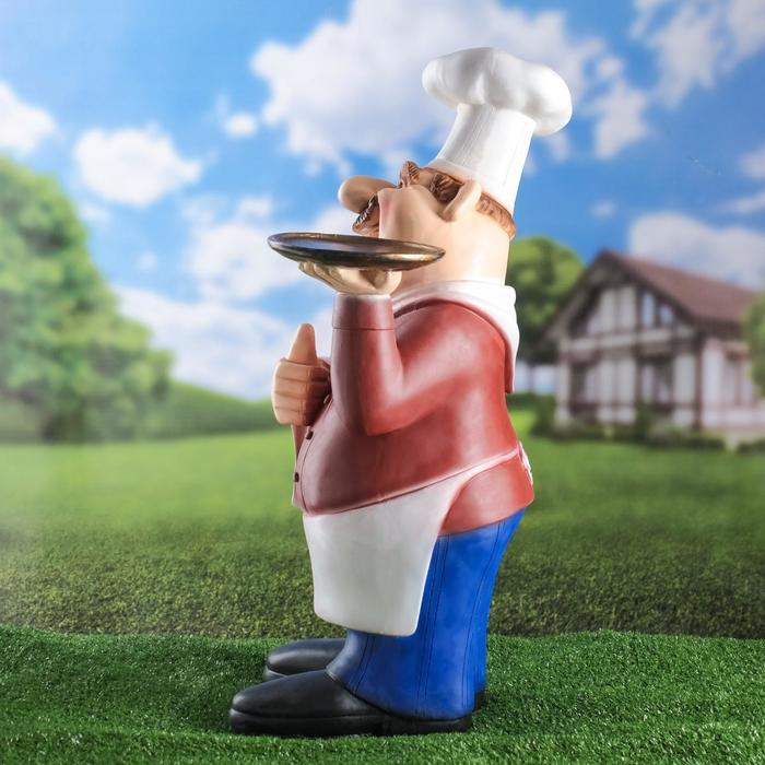 Садовая фигура  Садовая фигура "Шеф-повар с подносом" 15х36х62см