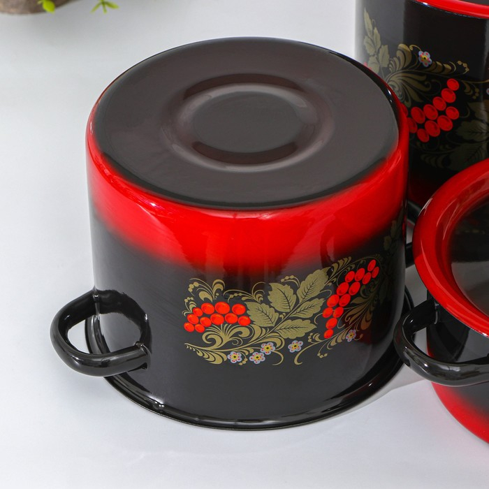 Набор кастрюль «Рябинка», 3 предмета: 2 л, 3.5 л, 5.5 л, эмалированные крышки, индукция