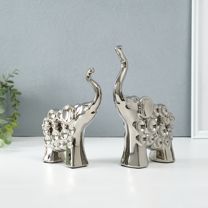 Сувенир керамика Сувенир керамика "Два слона - пузырьки" серебро набор 2 шт 4х17х18 5х16,5х22 см