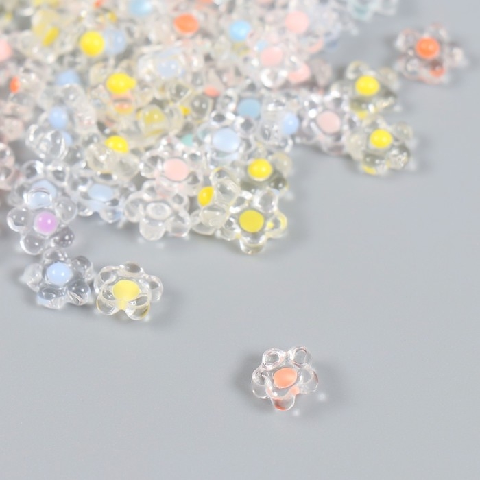 Декор для творчества пластик Декор для творчества пластик "Цветок с цветной серединкой" глянец набор 80 шт 0,7х0,7 см