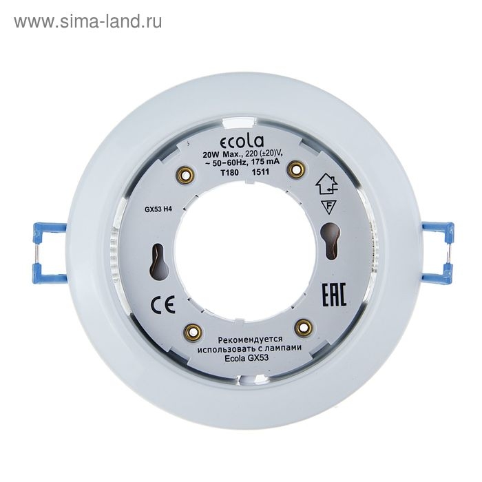 Светильник встраиваемый Ecola, GX53, H4, 38x106 мм, без рефлектора, белый Светильник встраиваемый Ecola, GX53, H4, 38x106 мм, без рефлектора, белый