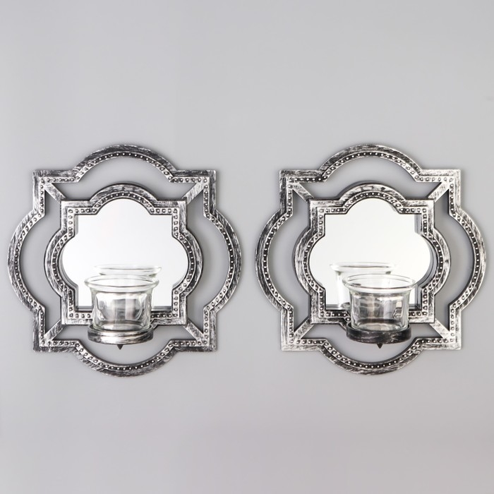 Подсвечник настенный стекло на 1 свечу Подсвечник настенный стекло на 1 свечу "Отражение" набор 2 шт d-4 см ст. сереб. 8х20х20,5 см