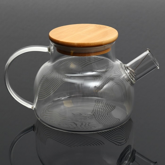 Чайник стеклянный заварочный с бамбуковой крышкой «Геометрия», 800 мл Чайник стеклянный заварочный с бамбуковой крышкой «Геометрия», 800 мл