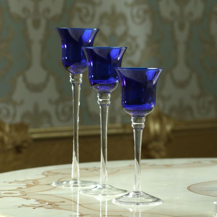 Подсвечник стекло набор 3 шт Подсвечник стекло набор 3 шт "Бархатная ночь" высота 26см, 23 см, 20 см