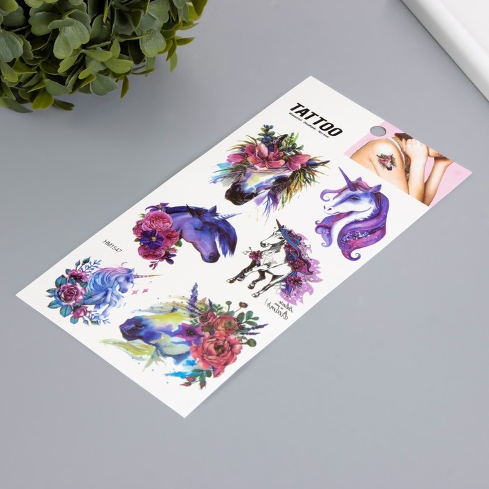 Татуировка на тело цветная Татуировка на тело цветная "Единорог фиолетовый" 10х20,5 см