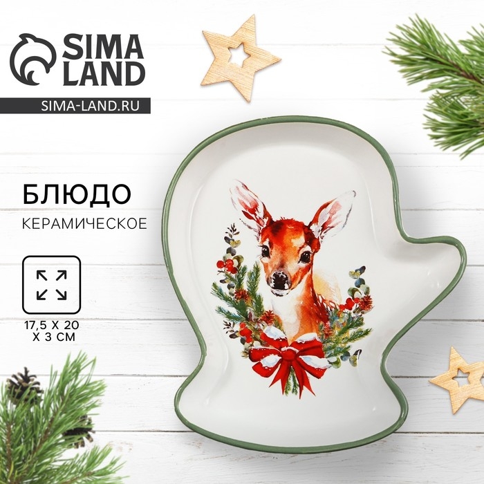 Новый год! Блюдо керамическое «Новогодняя сказка», 20х17.5х3 см, цвет белый Новый год! Блюдо керамическое «Новогодняя сказка», 20х17.5х3 см, цвет белый