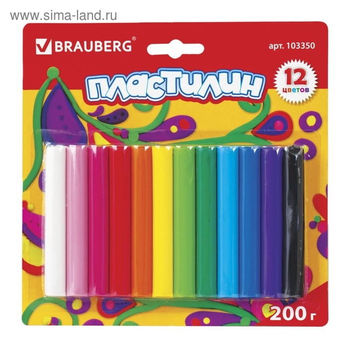 Пластилин 12 цветов 200 г, BRAUBERG высшее качество, в блистере Пластилин 12 цветов 200 г, BRAUBERG высшее качество, в блистере