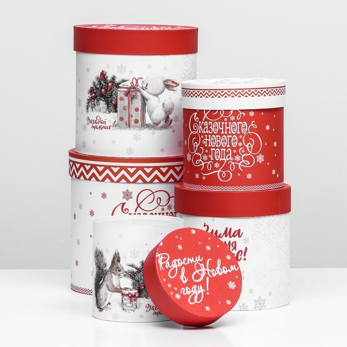 Набор шляпных коробок 5 в 1 «Зима время чудес», 23 х 23 — 15 х 15 см