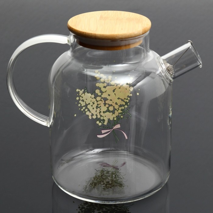 Чайник стеклянный заварочный с бамбуковой крышкой «Нежная мимоза», 1700 мл Чайник стеклянный заварочный с бамбуковой крышкой «Нежная мимоза», 1700 мл