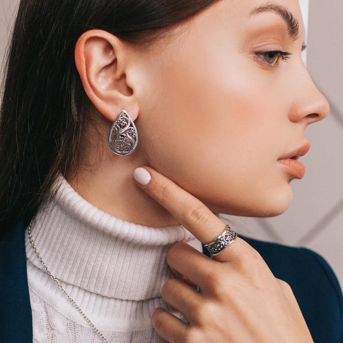 Серьги «Капель», посеребрение с оксидированием Серьги «Капель», посеребрение с оксидированием