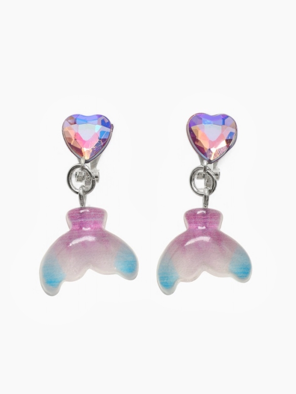 Серьги-клипсы детские  Серьги-клипсы детские "Выбражулька" хвост русалки с сердцем кристалл, цветные