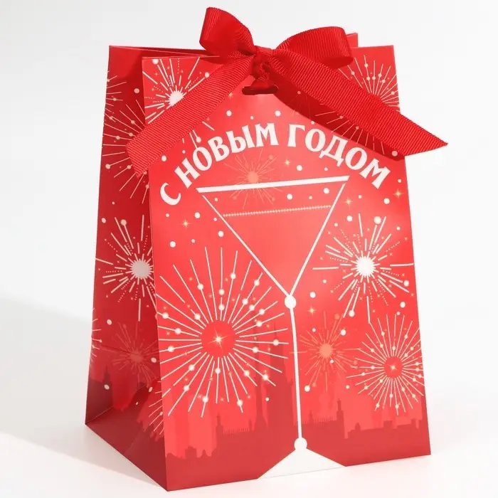Пакет подарочный новогодний с лентой «Бокал», 13 х 19 х 9 см Пакет подарочный новогодний с лентой «Бокал», 13 х 19 х 9 см