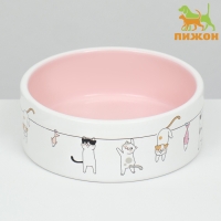 Миска керамическая "Весёлые котики"  300 мл  12,5 x 4,5 cм, бежево-белая