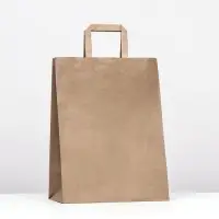 Пакет бумажный, плоская ручка крафт 26×15×35 см, 90 г/м²