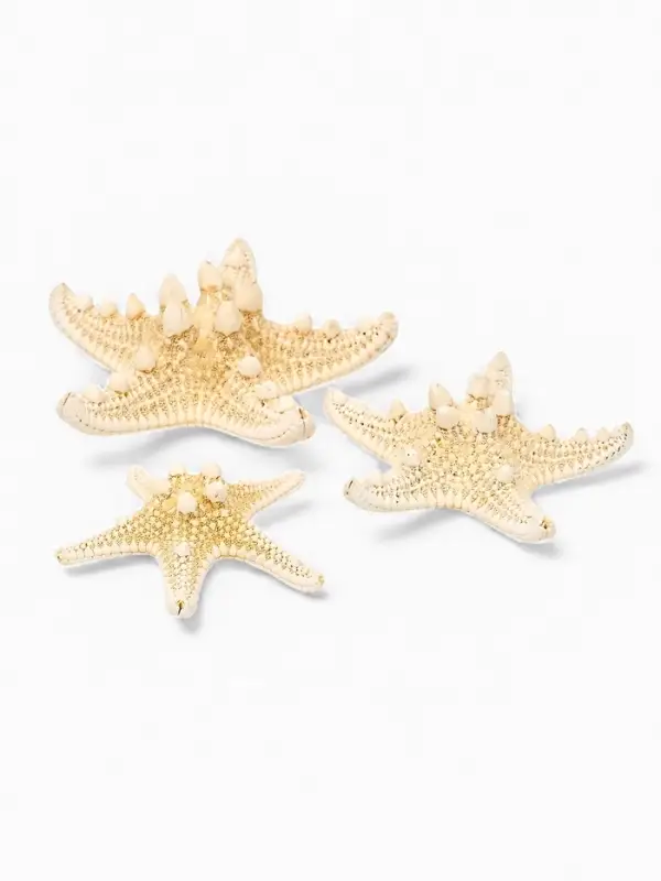 Набор из 3 морских звезд, размер 5-7 см, 7-10 см, 10-12 см, белый