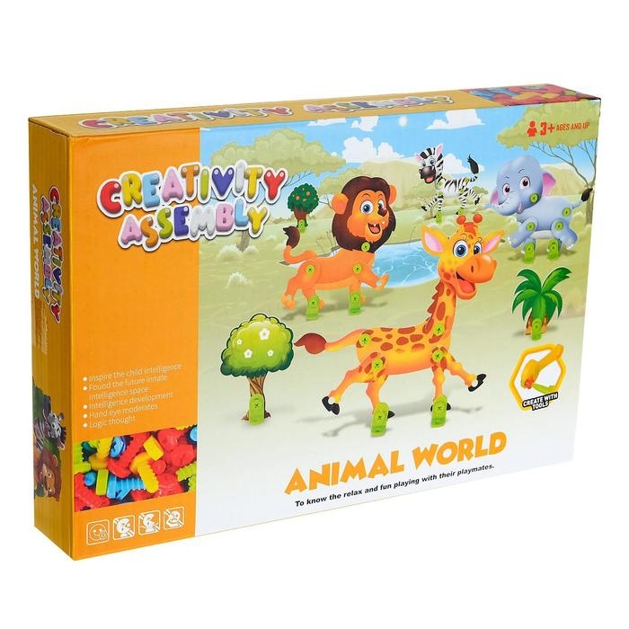 Конструктор винтовая мозаика «Животные сафари», 4 карточки, 3 инструмента Конструктор винтовая мозаика «Животные сафари», 4 карточки, 3 инструмента