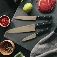 Набор кухонных ножей Magistro Hinshitsu, 3 шт. овощной, универсальный, шеф, нержавеющая сталь, чёрный
