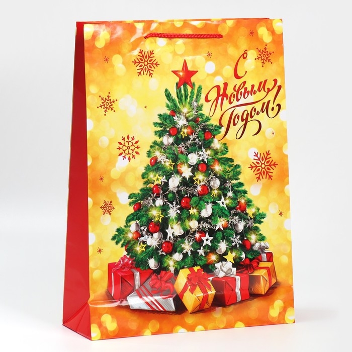 Пакет подарочный новогодний ламинированный «Золото и снежинки», L 28 х 38 х 9 см Пакет подарочный новогодний ламинированный «Золото и снежинки», L 28 х 38 х 9 см