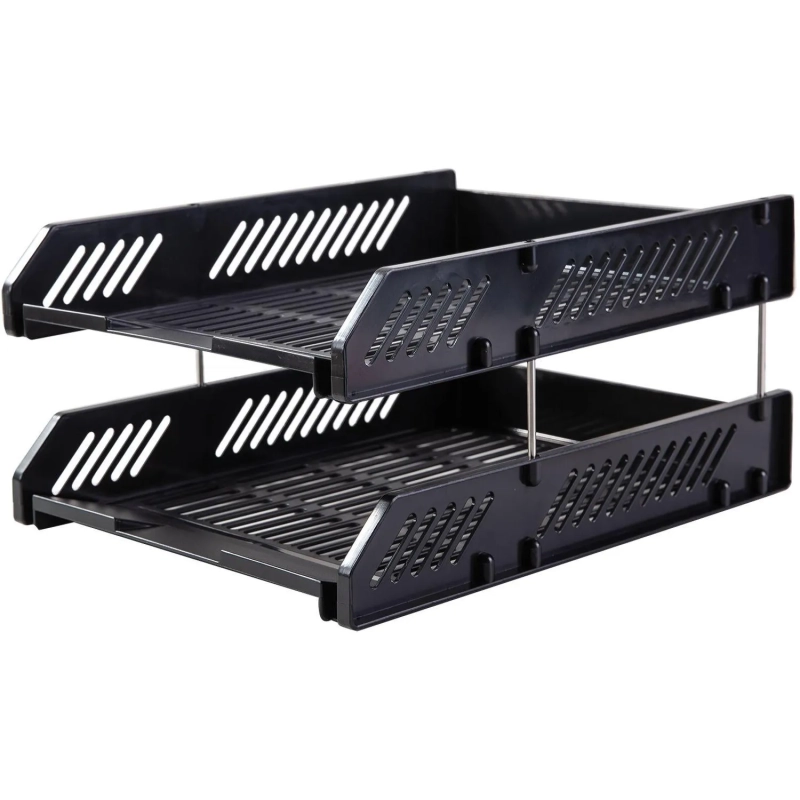 Лоток горизонтальный для бумаг Deli E9208 набор 2шт на металл.стерж черный