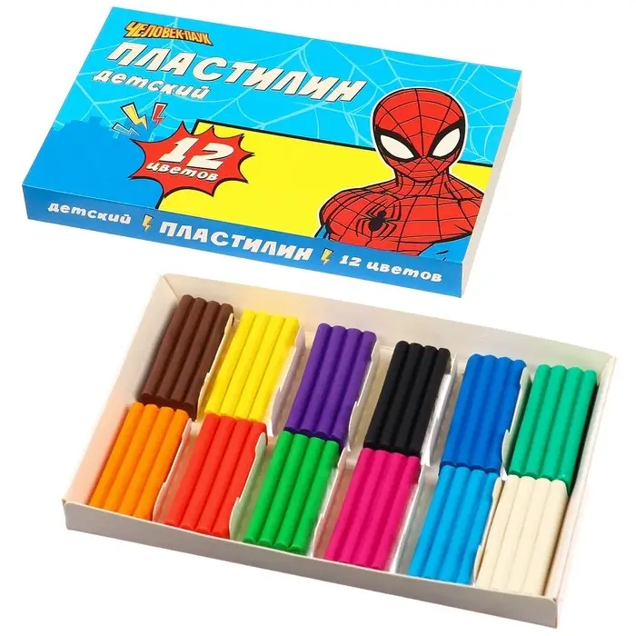 Пластилин  &laquo;Детский&raquo;, 12 цветов, 180 г, Человек-паук