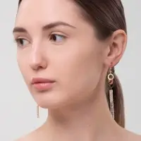 Серьги висячие со стразами &laquo;Вечерние&raquo;, нить и кольцо, белые в золоте,10 см