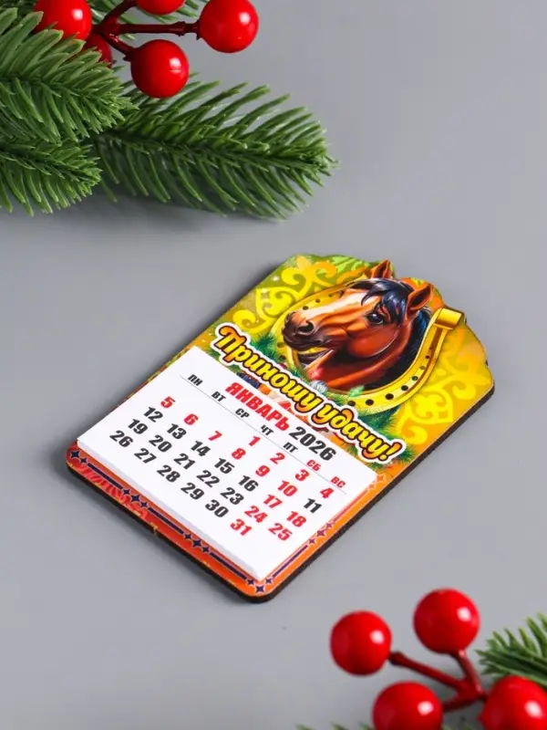 Магнит новогодний календарь, отрывной "Приношу удачу" 9,5х6,5 см