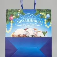 Пакет подарочный крафтовый &laquo;С Новым годом&raquo;, барашки, 28&times;32&times;15 см