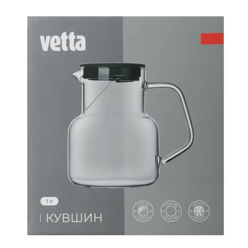 VETTA Кувшин 1000 мл, стекло, пластик, металл
