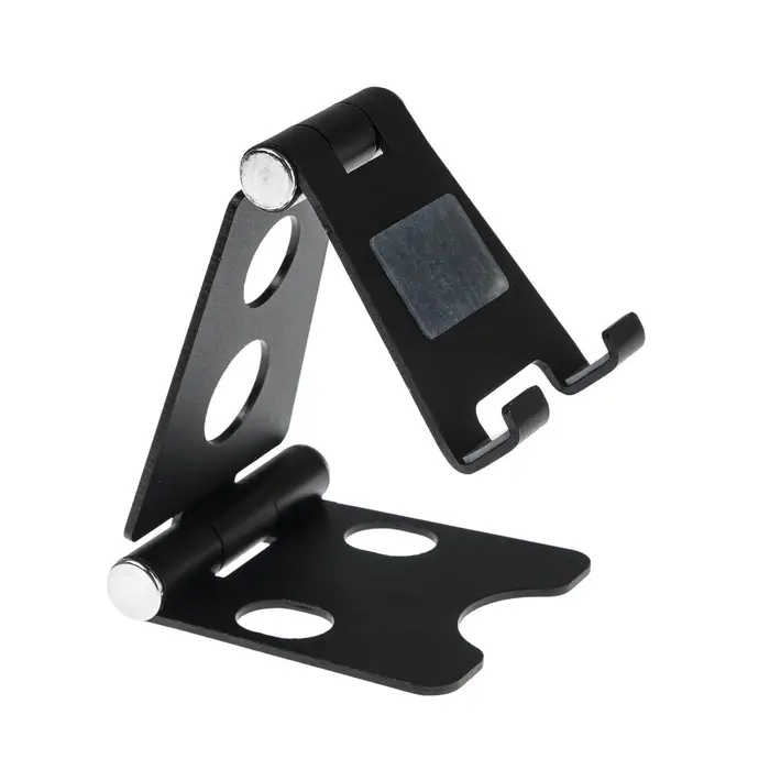 Подставка для телефона, регулятор наклона, разъём для провода, металлическая, чёрная