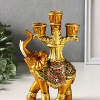 Фигурка полистоун подсвечник &laquo;Африканский слон в золотой, ажурной попоне&raquo;, 19&times;12.5&times;5 см