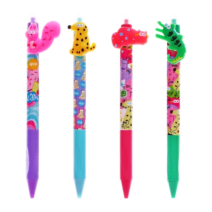 Ручка гелевая СТИРАЕМЫЕ ЧЕРНИЛА, стержень синий, 0.5 мм, автомат, корпус Зверушки МИКС Ручка гелевая СТИРАЕМЫЕ ЧЕРНИЛА, стержень синий, 0.5 мм, автомат, корпус Зверушки МИКС