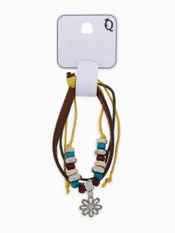 Браслет кожаный &laquo;Цветок с бусинами&raquo;, d=5 см, 3 нити, разноцветный