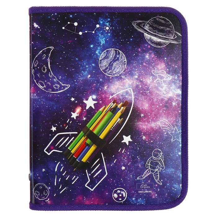 Папка для тетрадей А5, 180 х 230 х 25 мм, молния вокруг, пластиковая 0.5, ПМ-А5-04 Calligrata  Папка для тетрадей А5, 180 х 230 х 25 мм, молния вокруг, пластиковая 0.5, ПМ-А5-04 Calligrata "Ракета"