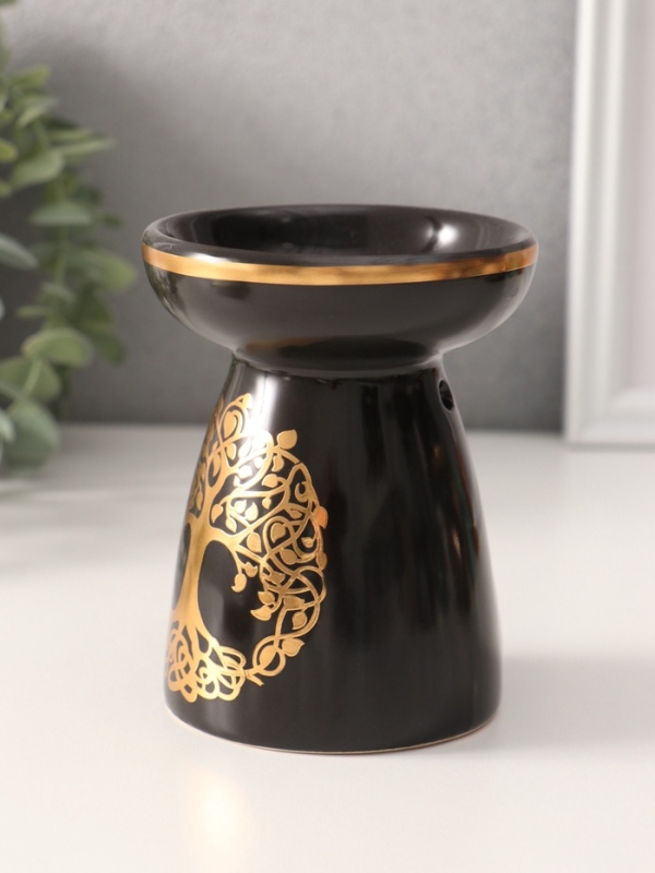 Аромалампа керамика Аромалампа керамика "Древо жизни" чёрная с золотом 9,3х9,3х11,8 см