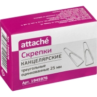 Скрепки Attache оцинкованные треугольные 25 мм, негофрированные, 100шт/уп