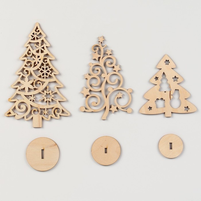 Заготовки для творчества на новый год «Елочки на подставке», 3 шт Заготовки для творчества на новый год «Елочки на подставке», 3 шт