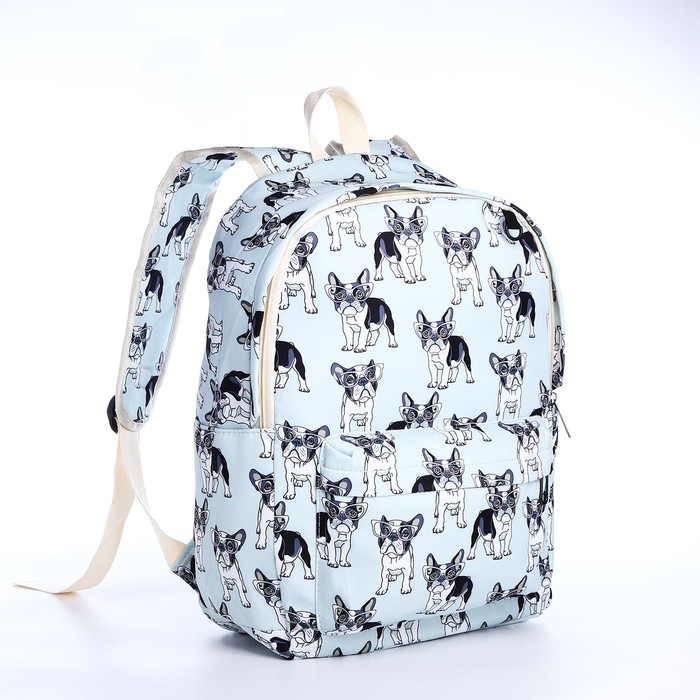 Рюкзак школьный из текстиля на молнии, 3 кармана, пенал, цвет голубой Рюкзак школьный из текстиля на молнии, 3 кармана, пенал, цвет голубой