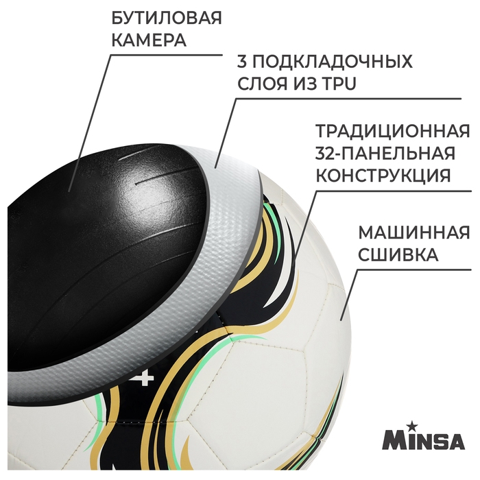 Мяч футбольный MINSA Spin, TPU, машинная сшивка, 32 панели, р. 4