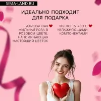 Мыльная роза на стебле в прозрачной упаковке, розовая