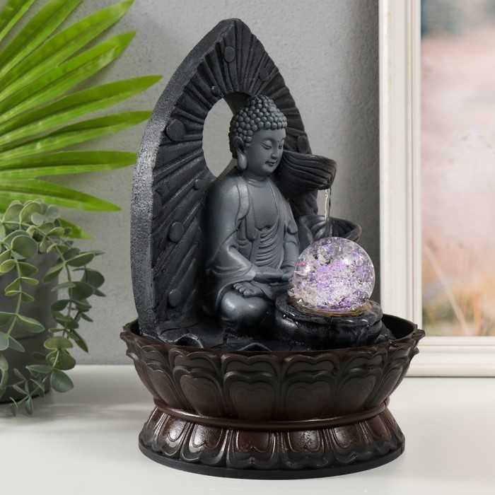 Фонтан настольный от сети, подсветка Фонтан настольный от сети, подсветка "Будда в сером с кувшинами" 20х20х30 см