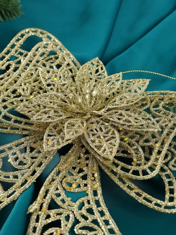 Ёлочная игрушка &laquo;Зимнее волшебство. Бант с цветком&raquo; пластик, 18&times;12.5 см, золото