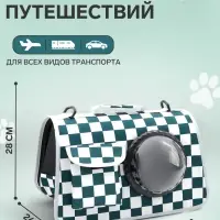 Сумка - переноска, 43&times;24&times;28 см, с органайзером и иллюминатором, белая, зелёная