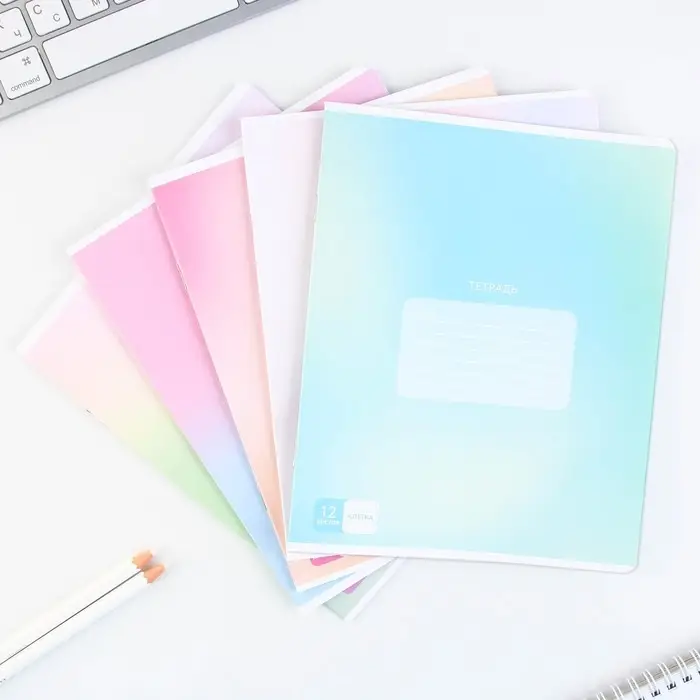 Тетрадь в клетку, 12 листов, А5, на скрепке, блок №1 «Градиент»МИКС