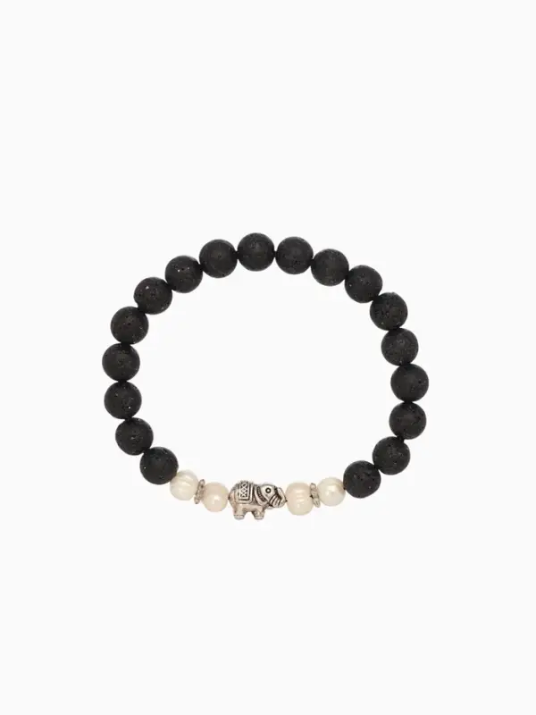 Браслет  Браслет "Слоник" жемчуг, лава, длина 18 см