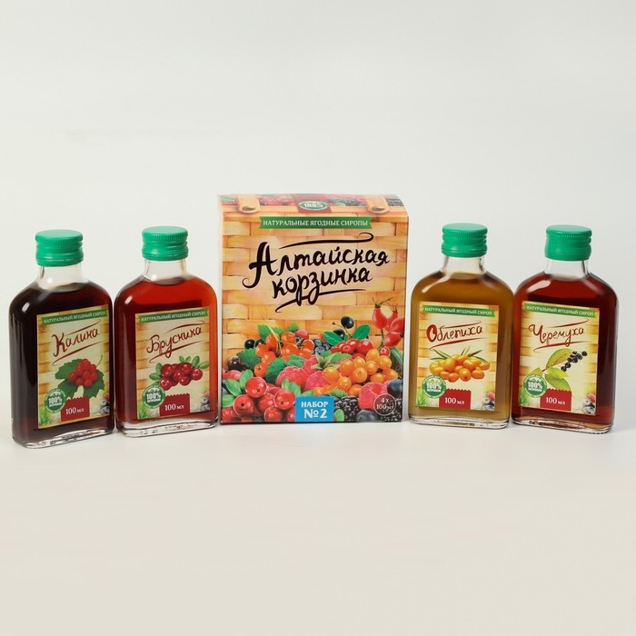 Подарочный набор сиропов Алтайская корзинка №2, 4 шт. по 100 мл Подарочный набор сиропов Алтайская корзинка №2, 4 шт. по 100 мл
