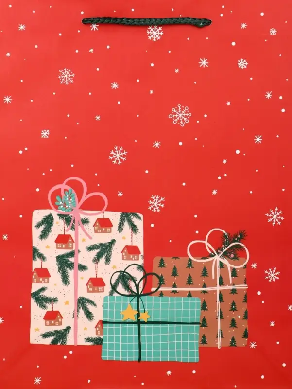 Пакет подарочный новогодний ламинированный, «Подарки на Новый Год» , 26×12×32 см