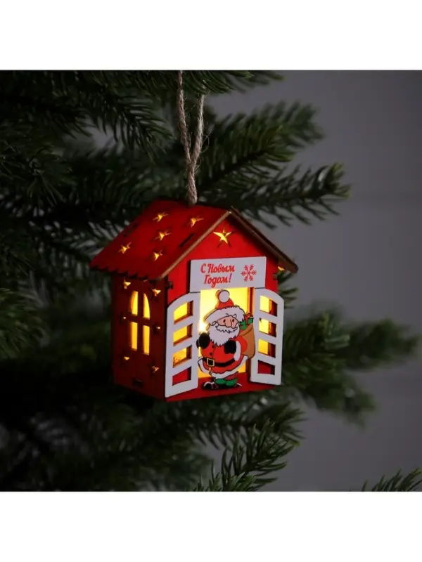 Ёлочная игрушка &laquo;Дед Мороз с подарками&raquo;, 8&times;7&times;6 см, 1 LED, от батареек, свечение тёплое белое