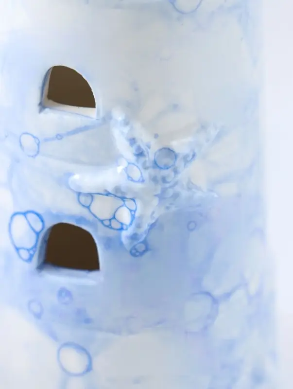 Сувенир керамика свет "Маяк" мраморный бело-синий 6,5х6,5х18 см