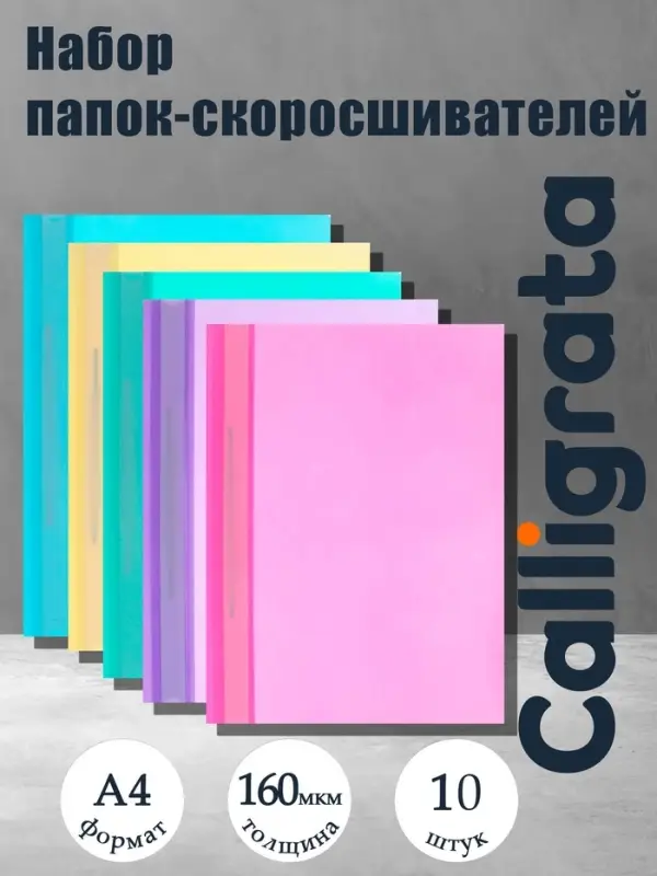 Набор папок-скоросшивателей A4, 160 мкм, Calligrata &laquo;Акварель&raquo;, 10 штук, пастель, МИКС